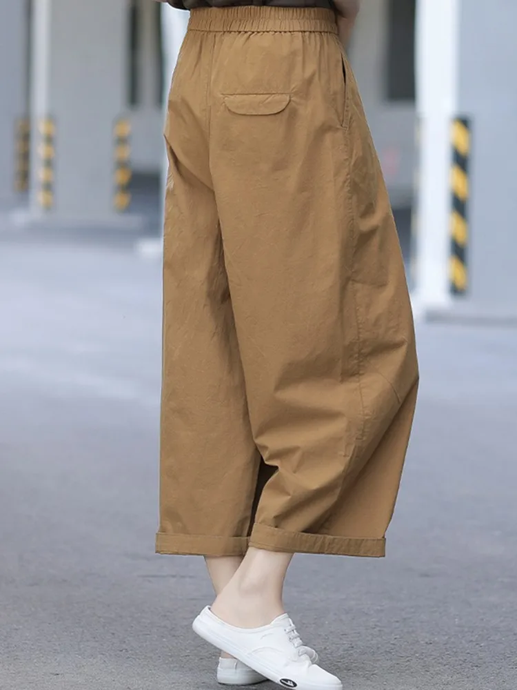 Women Casual Wide Leg Pants New Arrival 2023 Summer Vintage Style Solid Color Loose Comfortable Female Ankle-length Pants B2387
