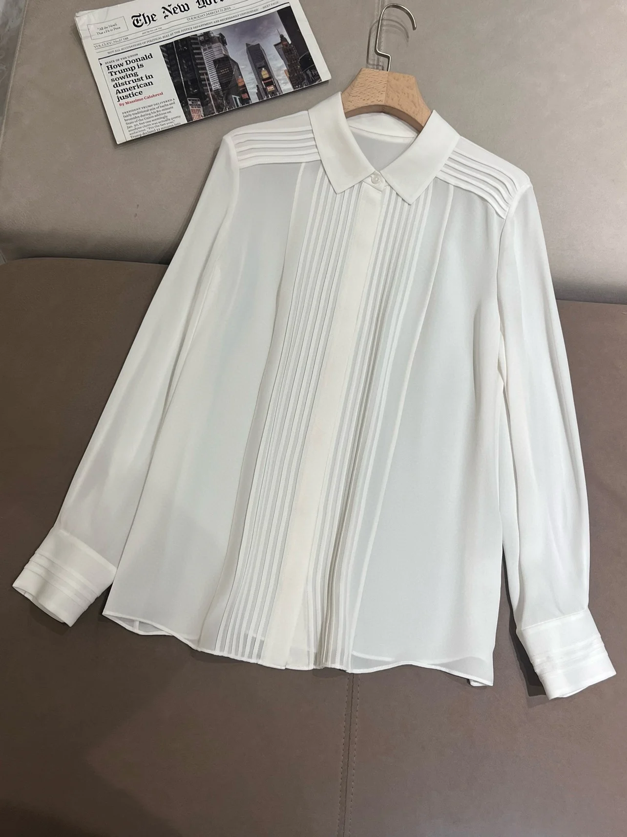 Camisa De Seda Casual Para Escritório, Camisa De Chiffon Longa, Luxuoso, Puro, Primavera