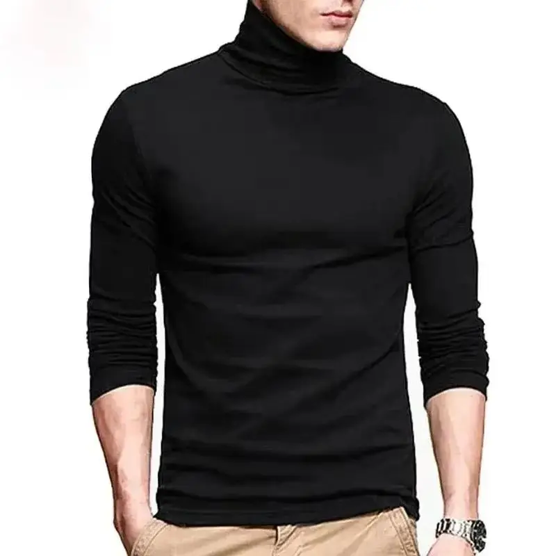 Neue Männer Mode T-shirt Tees Schlank Tops Männlich Stretch T-shirt Rollkragen Langarm T-shirts Hohe Kragen männer Baumwolle tees