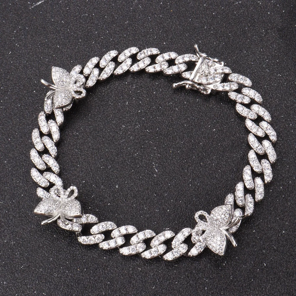 

Personalized 6"-10" Hip Hop Butterflys Cubic Zircon WomenAnklet Bracelets Beach Foot Chain Cuban Link Iced Out Jewelry