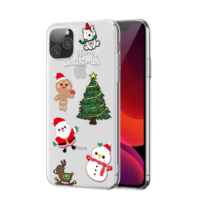 Custodia per telefono di natale di capodanno per IPhone 14 13 12 11Pro Max Mini X XS XR 7 8 14 Plus SE2 Cover in TPU trasparente accessori natalizi