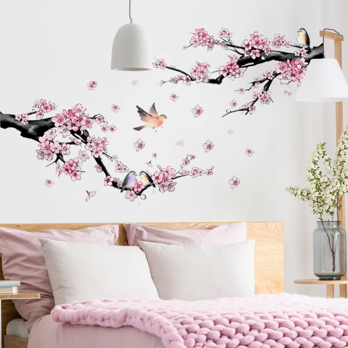 2pcs Branches Bird Plum Blossom Wall Stickers Background Wall Living Room Bedroom Study Dining Decorative Wall Stickers Ms2260