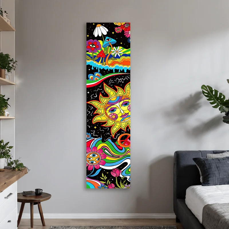 VIKAMA Acid Sun Mushroom Tapestry Hippie Psychedelic Long Narrow Wall Banner for Dorm Room Living Space Wall Art Decor