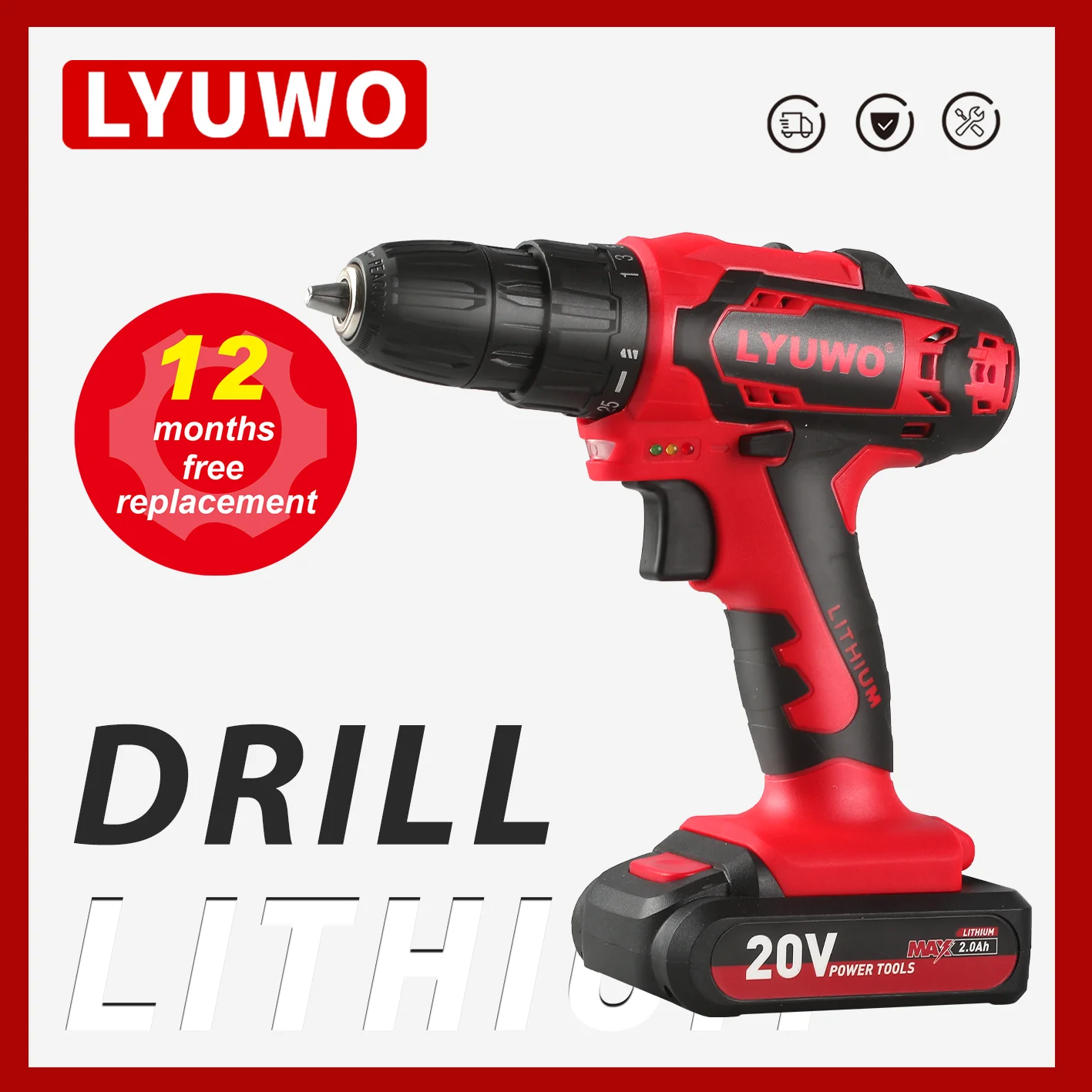 

LYUWO Lithium Rechargeable Household Multifunctional Electric Hand Drill, Impact Drill, Pistol Drill, Electric Screwdriver Tool