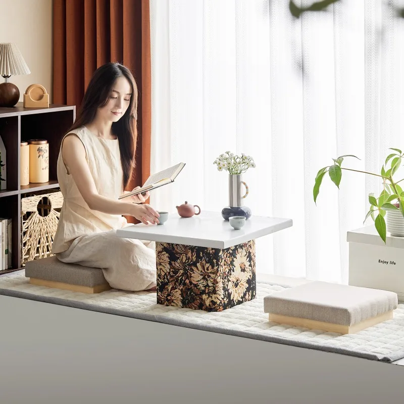

Japanese Floor Shoe Stools Thick Square Tatami Mat with Linen Meditation Zafu Mat for Zen Versatile Ottoman for Window Sill Seat