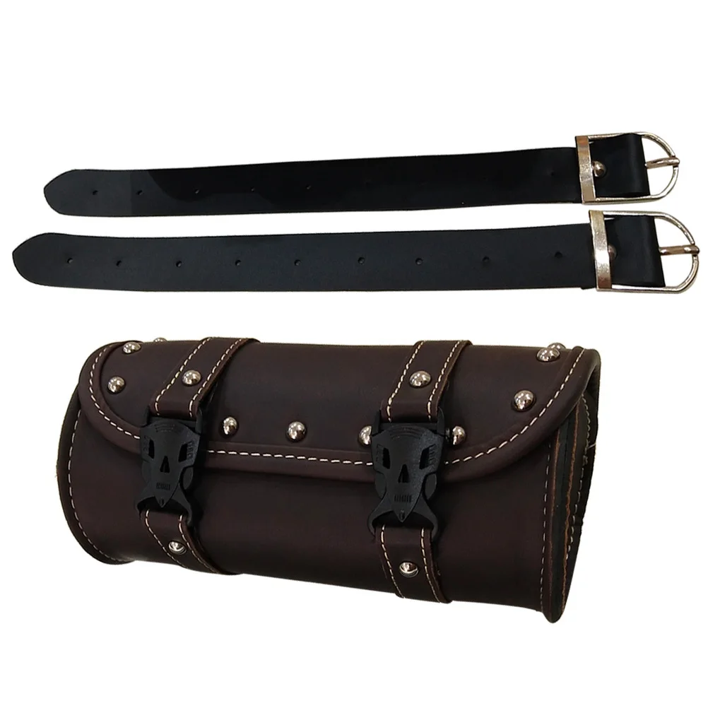 

Universal Motorcycle Saddlebag Dark Brown PU Waterproof Tool Bag Round Storage Motorcycle Luggage Saddle Bag