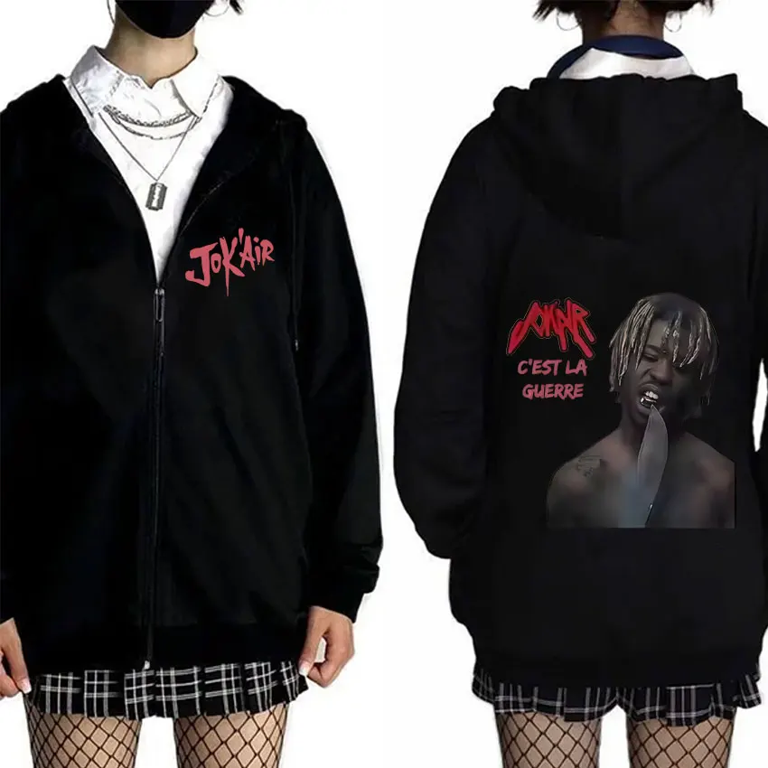 

Rapper Jokair C'est La Guerre Album Merch Zipper Hoodie Men Women Vintage Oversized Zip Up Jacket Coat Male Fashion Streetwear