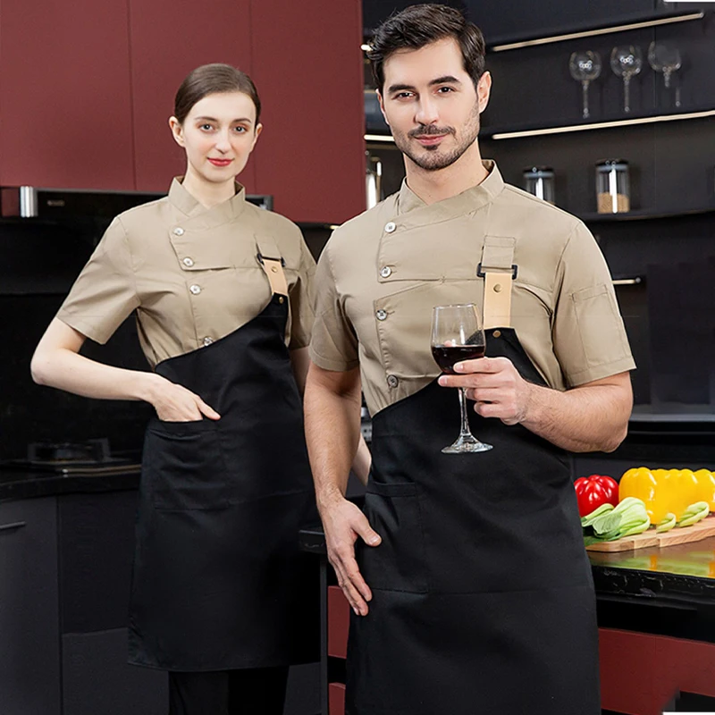 Keukenjas Catering Uniform Korte mouw Chef-kokkleding Hotel Serveerster Restaurant Werkkleding Bakkerij Sushi Chef-kokjas Fornuisoverhemd