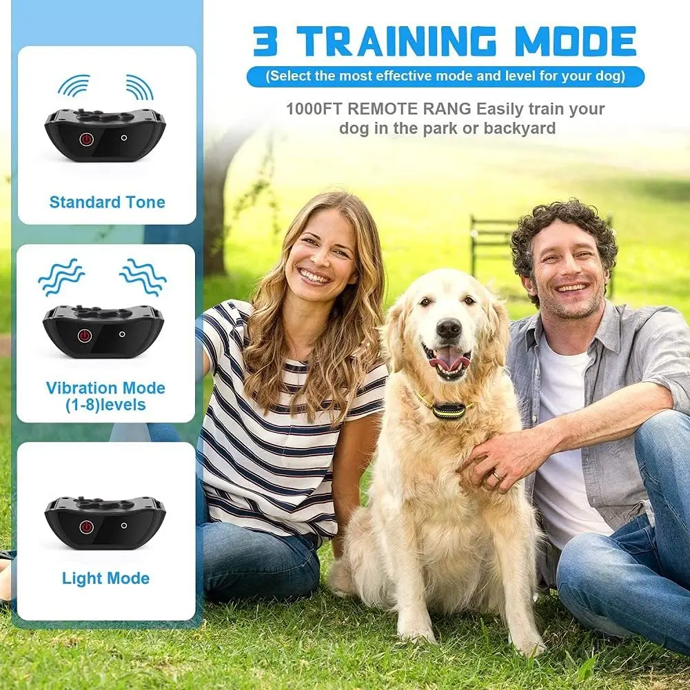 No Shock 1000Ft Dog Training Collar with Remote Rechargeable Waterproof Collar with Beep Vibration High Quality Pet Training