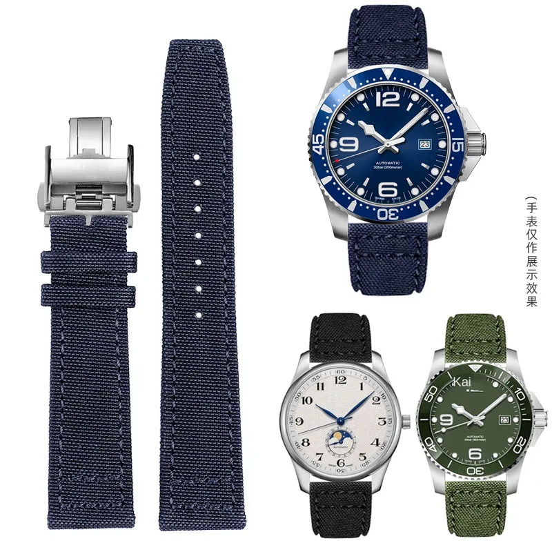 For Longines Conquest HydroConquest L2 L3 L4 IWC Watchband Nylon cowhide watch strap men'S 19mm 20mm 21m Blue Sports bracelet