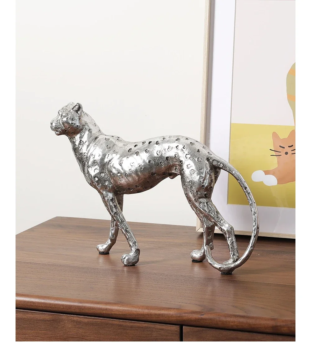 Silver cheetah tabletop ornament animal decoration room renovation small items