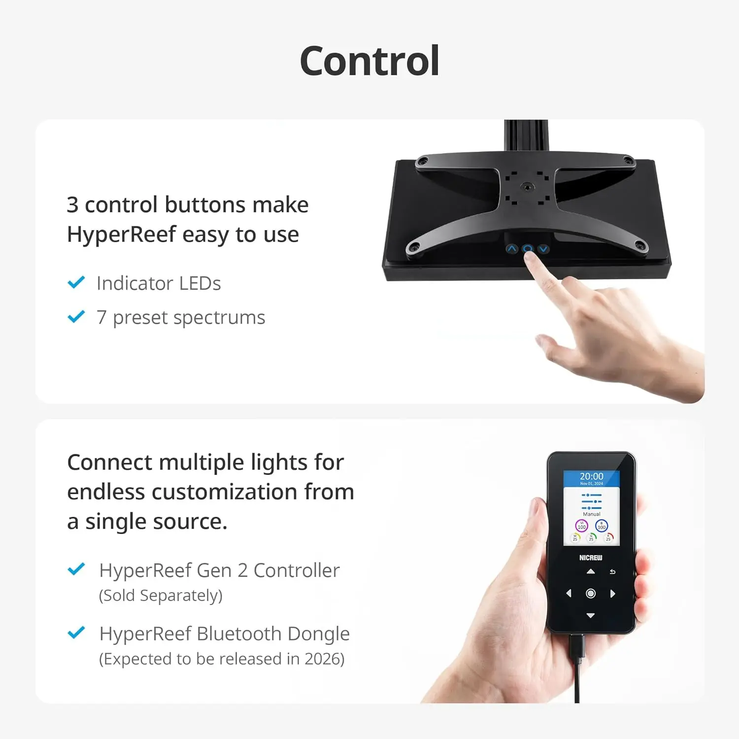 Luz LED de acuario de arrecife de 100W para corales SPS LPS y tanques de peces de agua salada, espectro mejorado, lente gran angular, programable