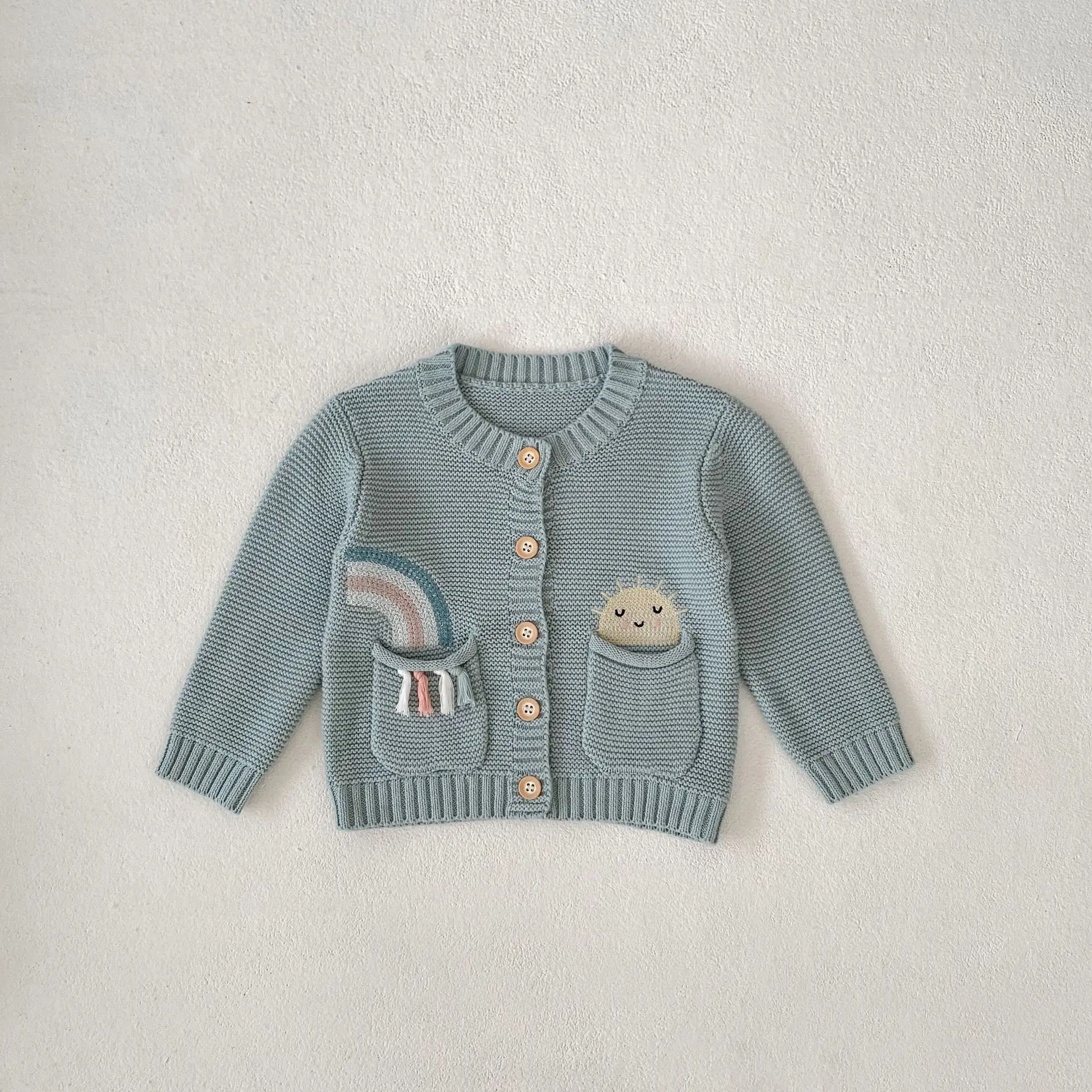 2024 Autumn Baby Embroidery Rainbow Sweaters Fashion Children Knitting Cardigan Jacket Kid Warm Tops Infant Cotton Knitted Coat