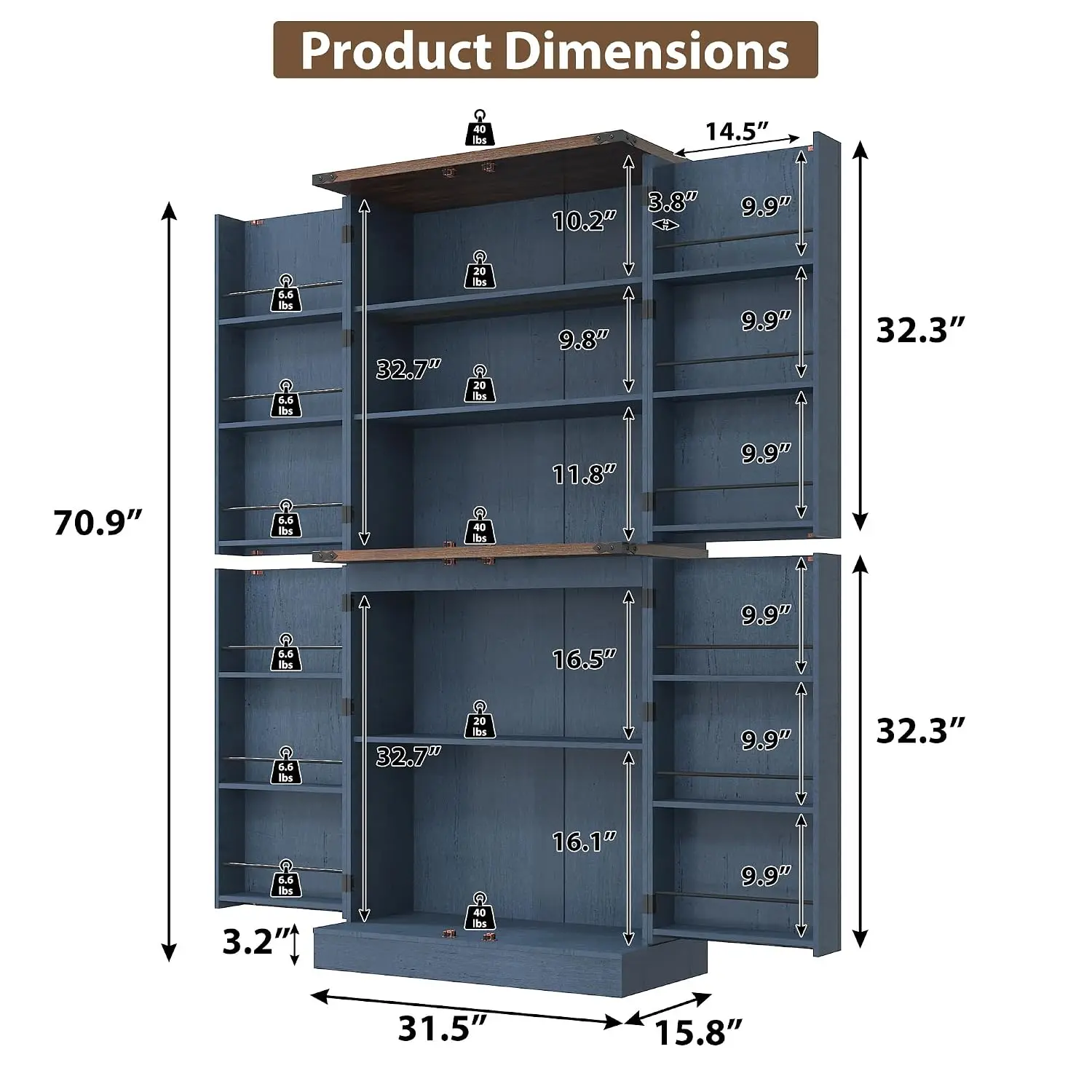 71in Farmhouse Kitchen Pantry Cabinet With Adjustable Shelves & 4 Barn Doors, Wooden Storage Cabinet For Kitchen, Customized
