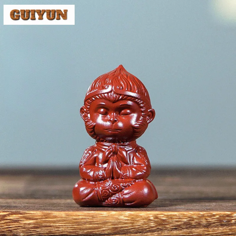 Yixing Purple Clay Wukong Buddha Tea Pet Handmade Tea Spirit Tea Figurine Play Toys Tea Statue Ornaments Tea Table Decoration