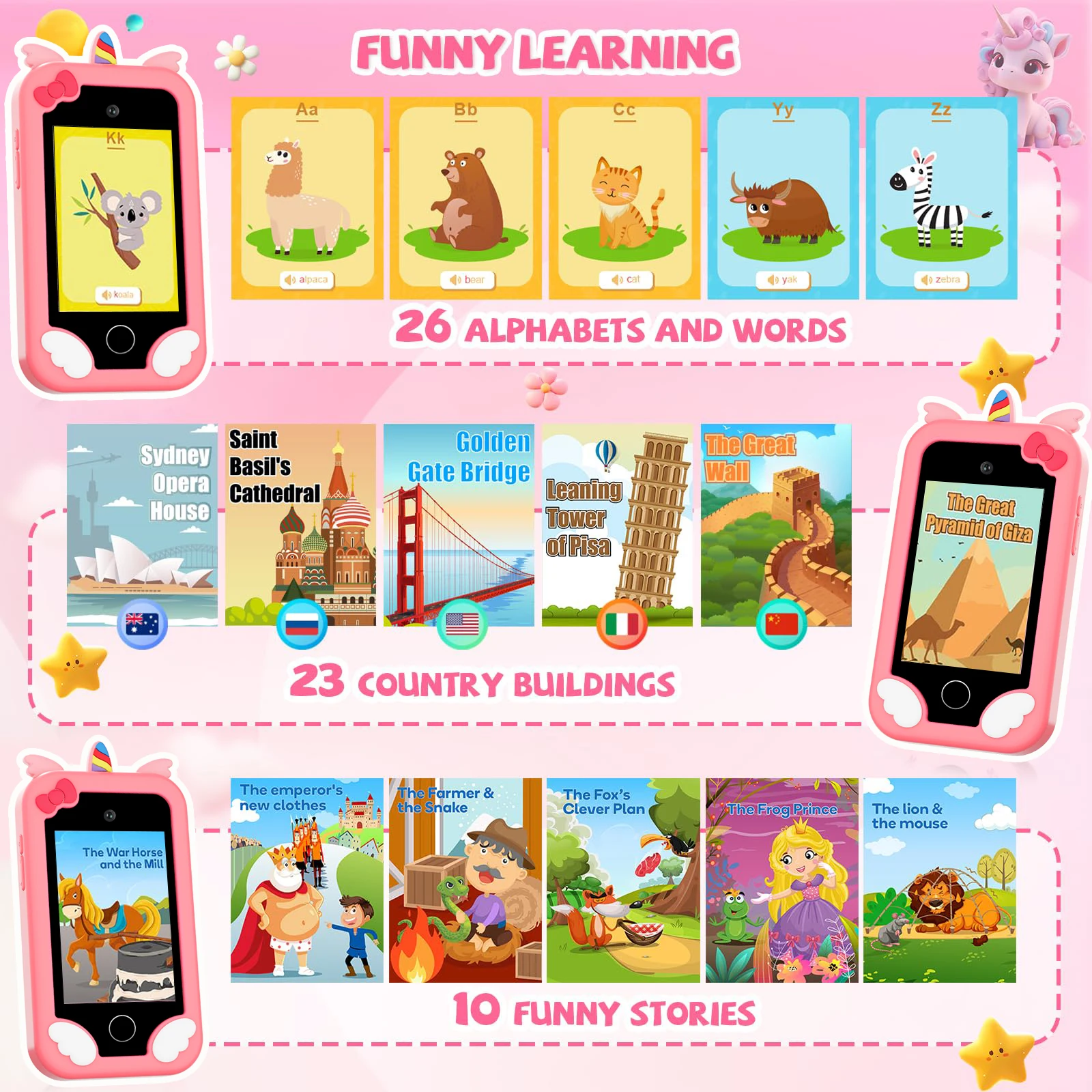 Kids phone Touchscreen operation, 48MP camera, supports 1080P HD video recording Equipped with a 64GB memory card and card reade