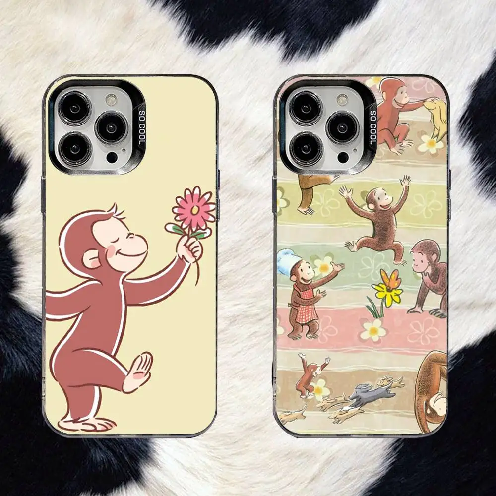 

Curious George Monkey Phone Case For iPhone 16,15,14,13,12,11,8,7,Pro,Max,Plus,Mini,XS,SE Anti Fall Black Matte Hard
