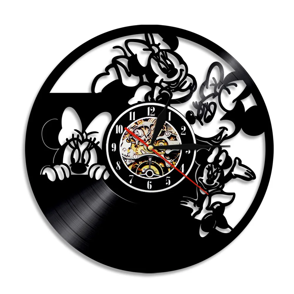 Imagem -03 - Disney-relógio de Parede Mickey Mouse Vinil Minnie Preto Relógios de Parede Anime Cartoon Criativo Decoração de Casa 100 ° Aniversário 30cm