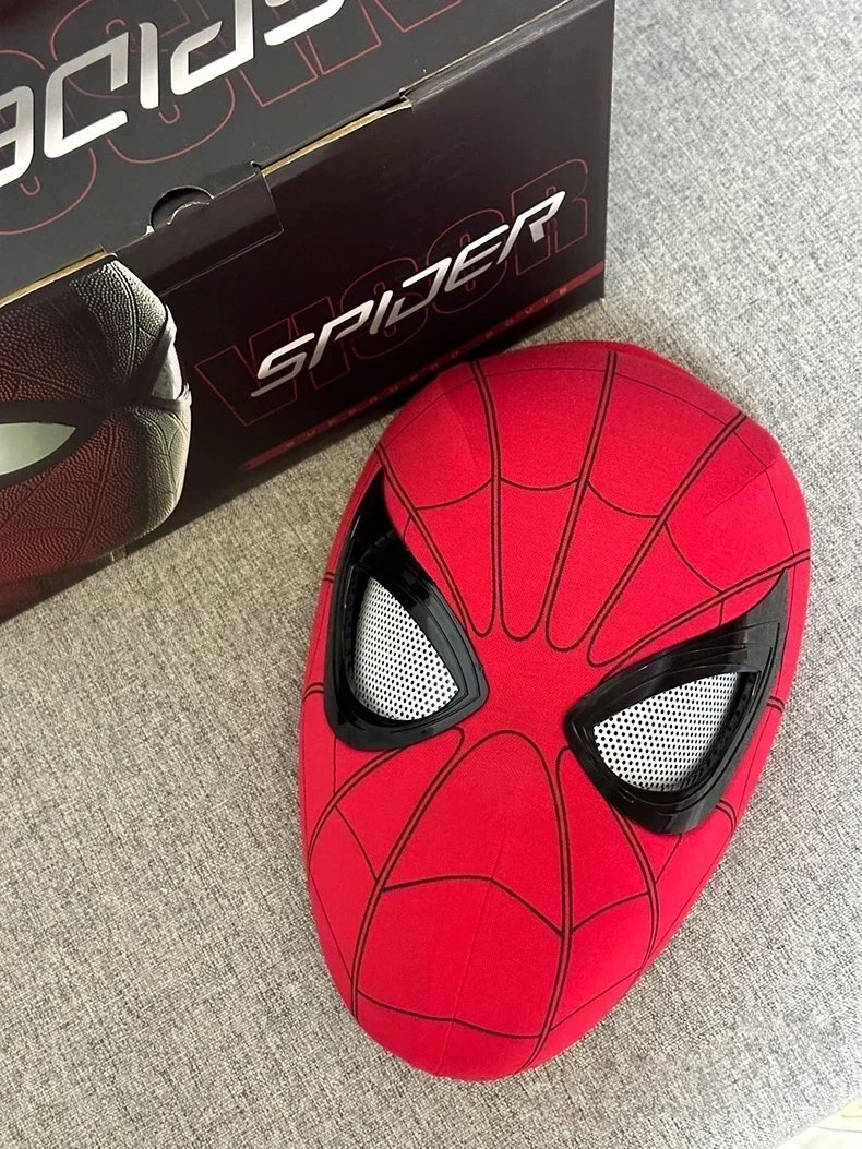 Fone de ouvido Spider Man respirável com queixo, flash operacional, toque, máscara brilhante, cosplay de Halloween de Miles, brinquedo de arnês para meninos