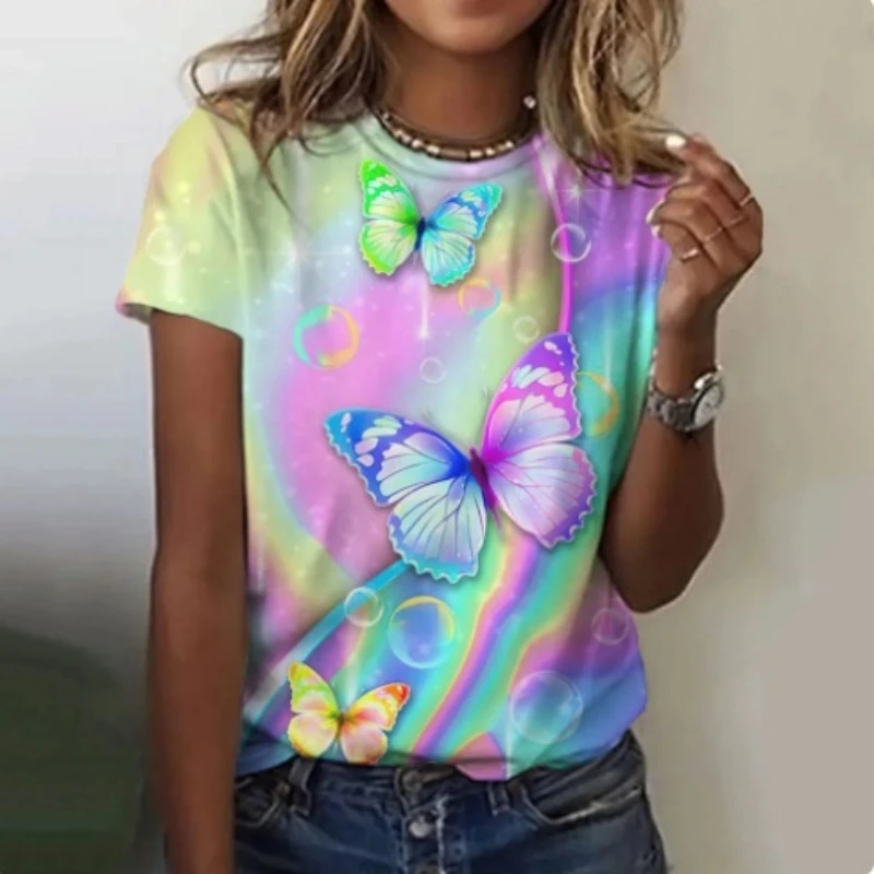 2024 New Women\'s 3D Printed Round Neck Pullover Short Sleeve T-shirt Women\'s Fashion Top Trendy Street Love T-shirt Short Sleeve