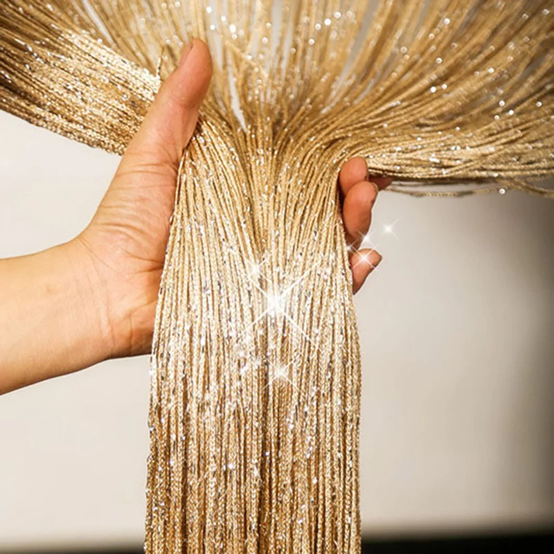 Nieuwe Glanzende Kwastje Zilveren Lijn String Gordijn 100x200 cm Volant Woonkamer Divider Bruiloft DIY Home Decor