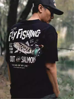New American Retro Fly Hook Trout Print Luya Fishing Men and Women American Versatile Cotton Short-sleeved T-shirt Top Clothing