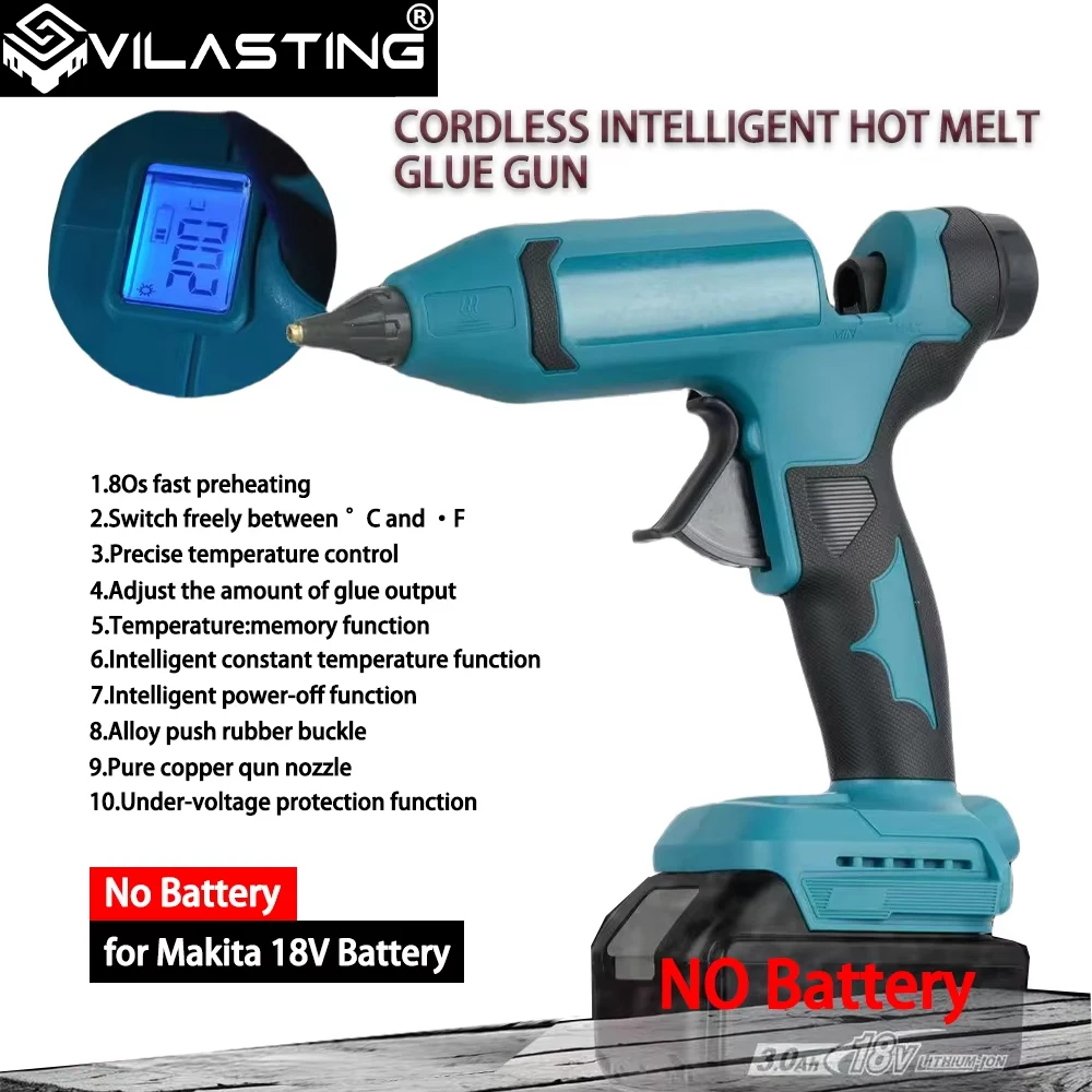 VILASTING 전기 핫멜트 글루건 무선 LED 디스플레이 조절 가능한 온도 11mm 용접 마키타 18V 배터리 핀용