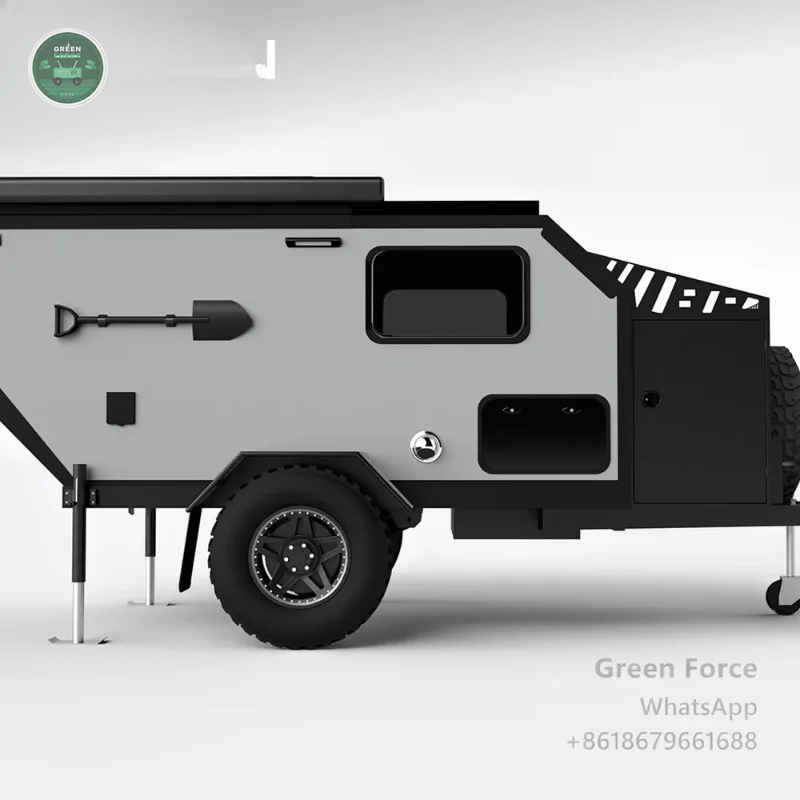 Foldable Modern Mini Camper Trailer with Built-In Fridge, Comfort Features and Vehicle-Based Camping Entertainment System