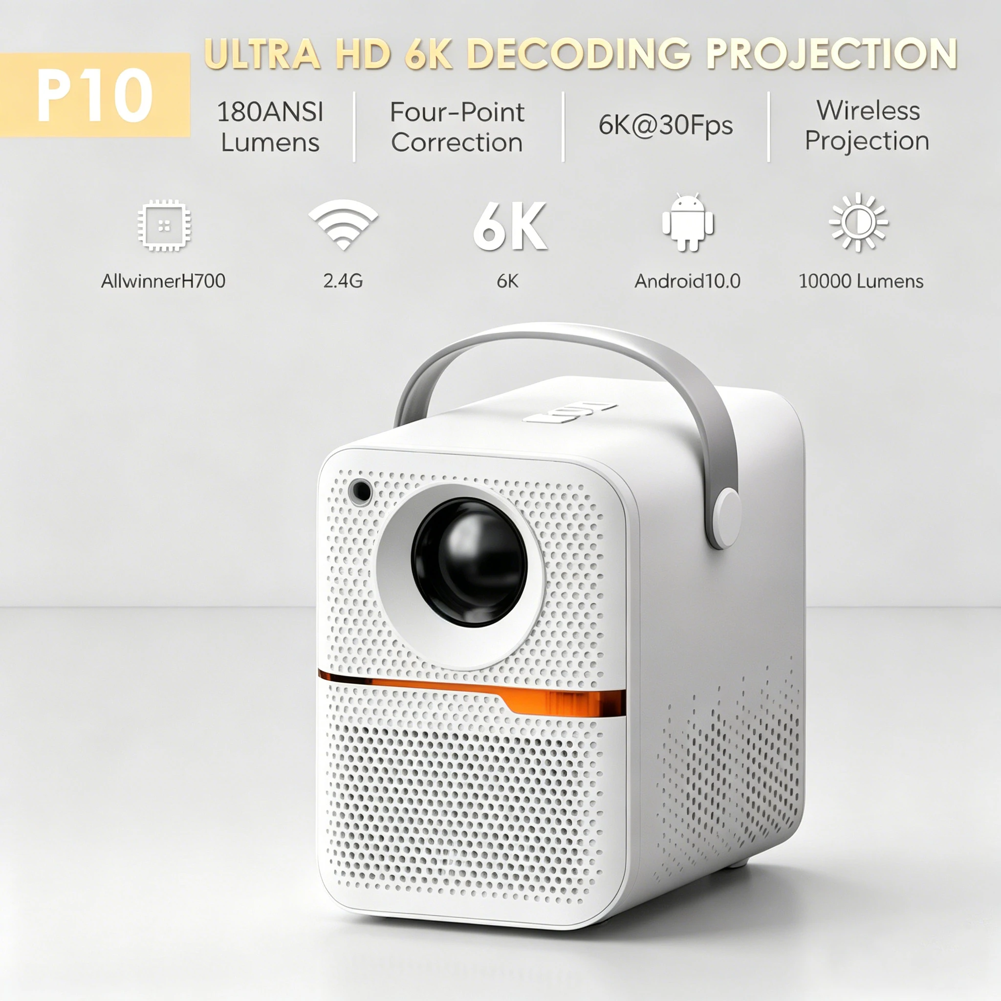 Bestseller P10 180 Lumens Portable 4K High‑Resolution Android Home Theater TV Video Vertical Projector Free Shipping Low Price