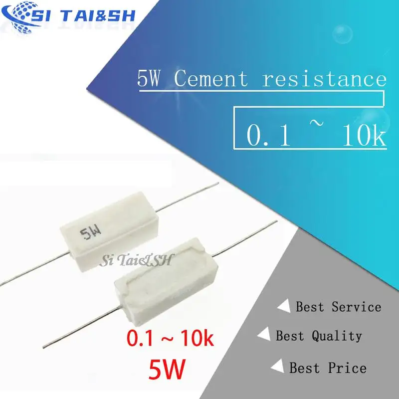 

10pcs 5W Cement resistance 0.1 ~ 10k ohm 5% 0.22 0.33 0.5 1 10 100 1K 10K ohm 0.1R 0.22R 0.33R 0.5R 1R 10R 100R