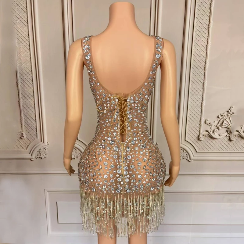 라인스톤 프린지 드레스 여성 가수 축제 의상 나이트클럽 바 DJ DS 재즈 코스튬 무대 공연 의상