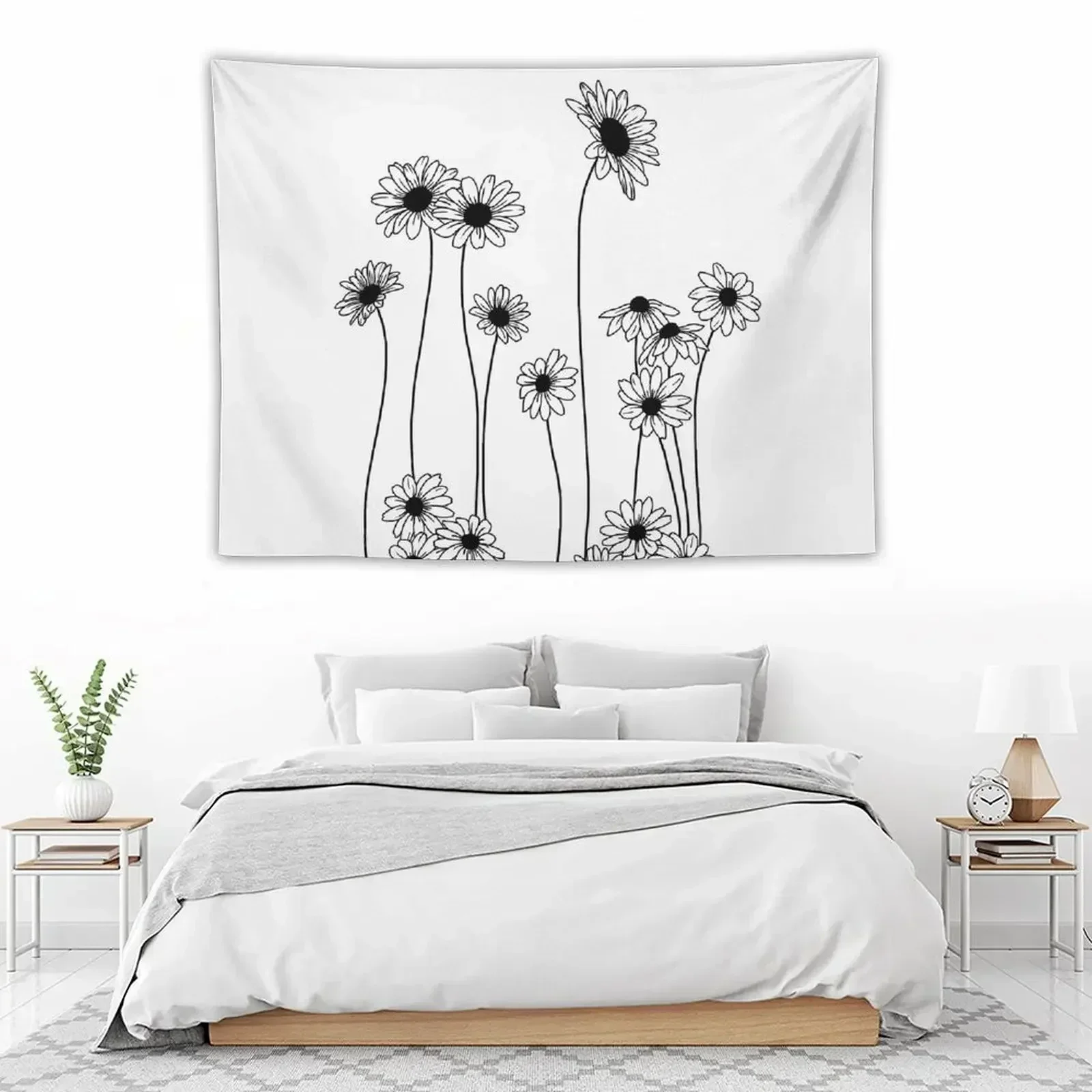 

Daisies botanical line drawing Tapestry Room Decorator Room Decor Korean Style Decorations For Room Tapestry