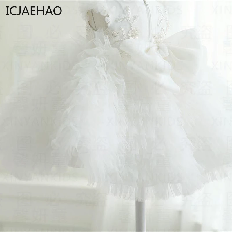 ICJAEHAO Newborn Baby Infant Girl 1st Year Birthday Dress Matching Toddler Flower Wedding Baptism Elegant Princess Gown Clothes