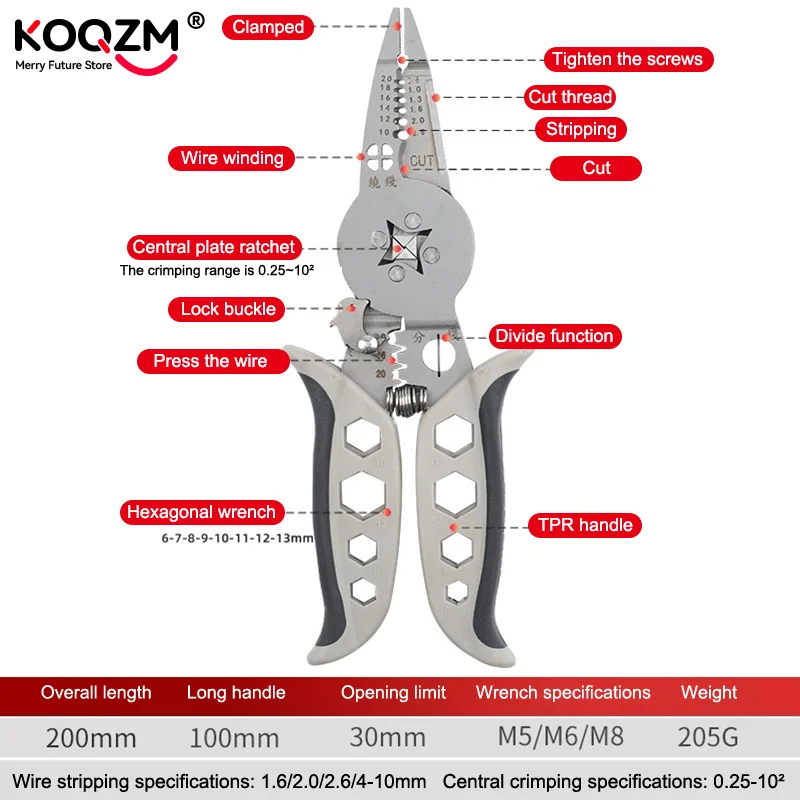 كهربائي متجرد الأسلاك متعددة الوظائف محددة كابل القاطع منحني الفم سلك متجرد العقص كماشة لف الأدوات اليدوية