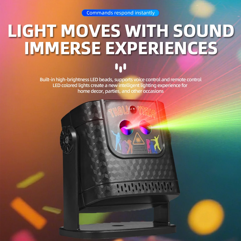 Mini Party Light Remote Red Green Pattern Sound Activated Strobe Projector DC5V for Bedroom KTV Bar Holiday Room Decor
