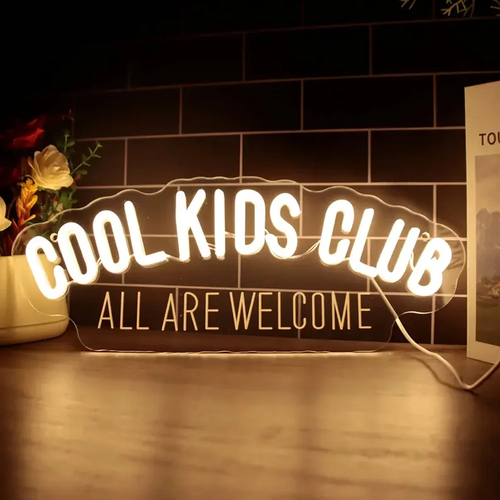 Cool Kids Club Neon Sign,All Are Welcome Neon Light, Handmade LED Neon Baby Room Light,Dimmable USB Neon Lights For Kids Bedroom