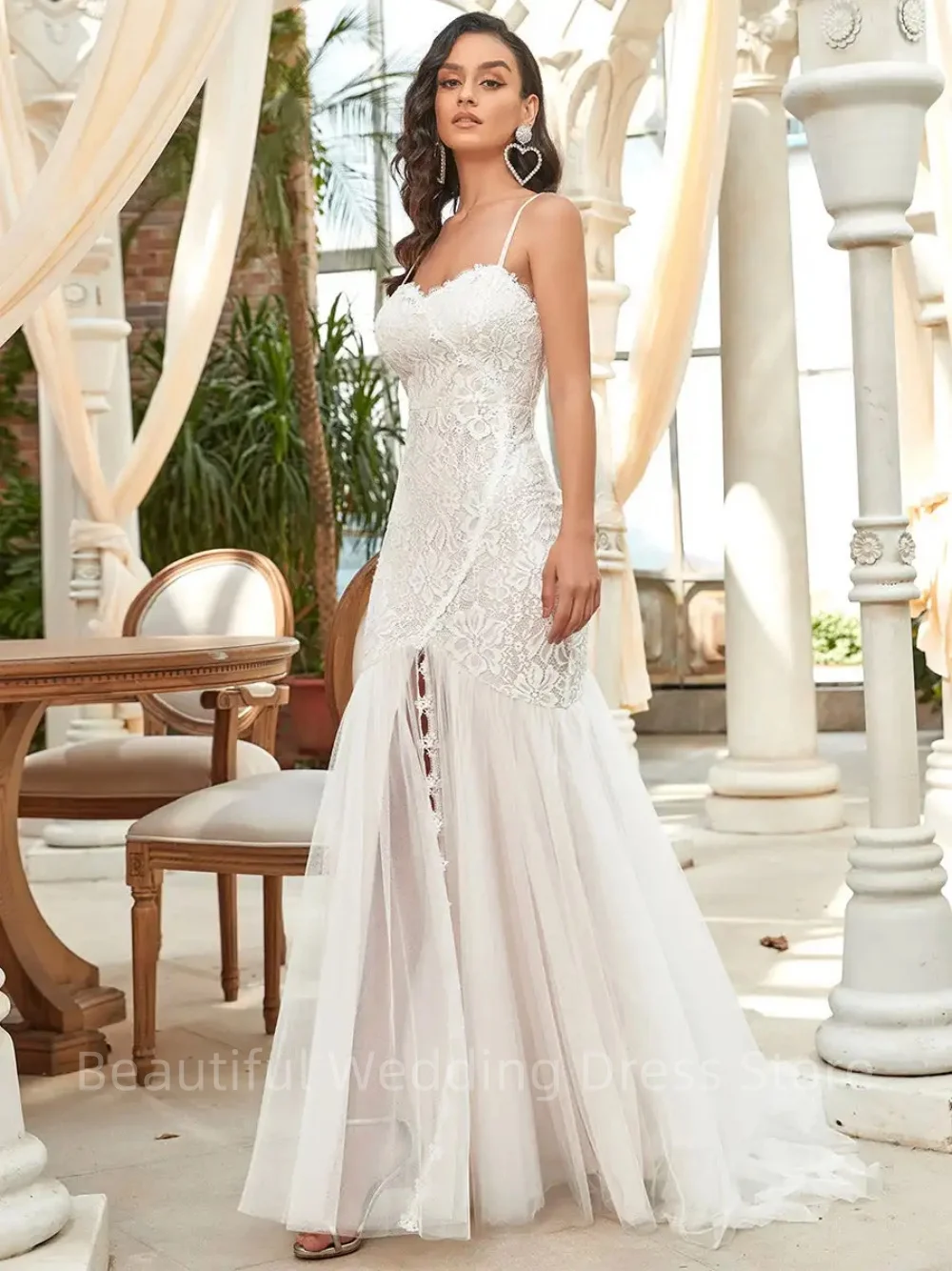 Eleganti abiti da sposa scollo a cuore senza spalline mai bella di pizzo coda di pesce silhouette crema da sposa vestito da donna 2024