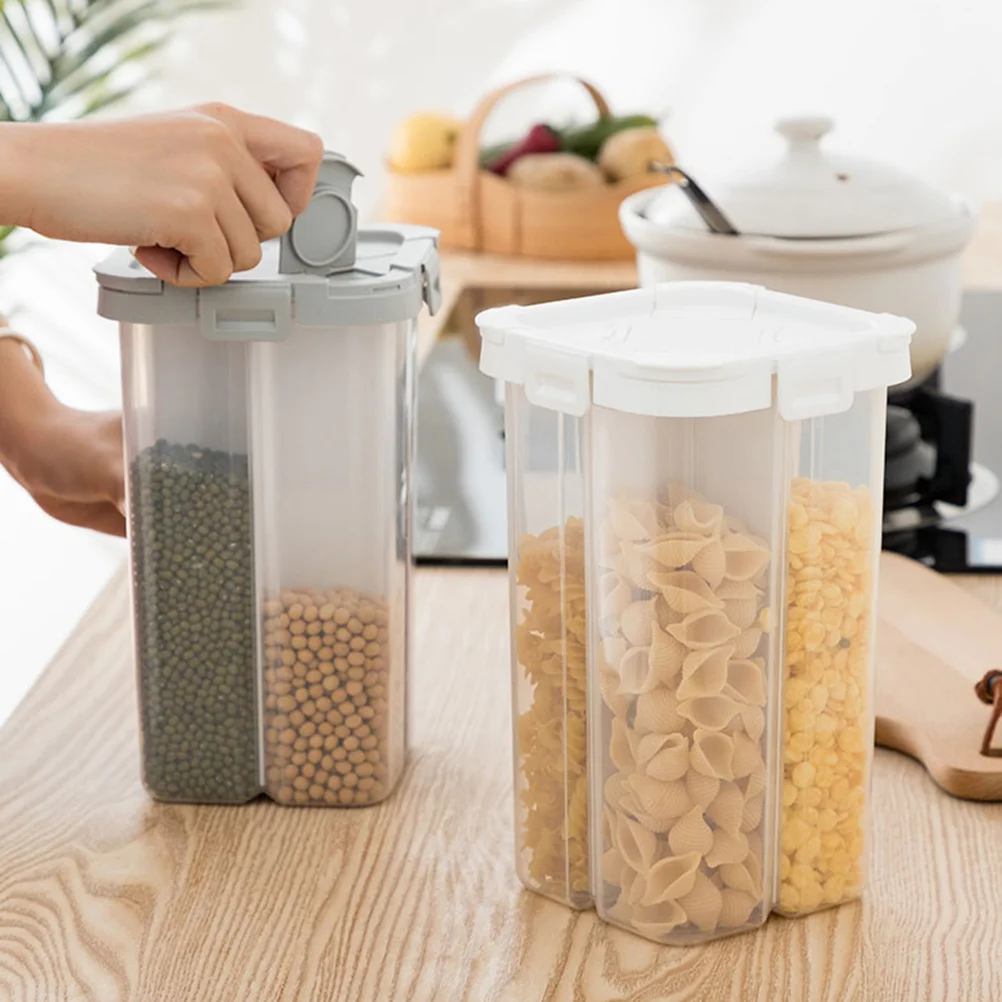 

4-Grid Transparent Grain Storage Pot Plastic Sealed Container Airtight Crisper Food Organizer for Grains Snacks Dry Food