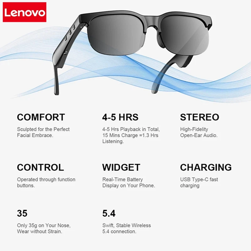 Lenovo 6K AI Smart Glasses Multifunctional Camera Bluetooth Call- Voice Assistant Music Player Translate Photochromic HD Glasses