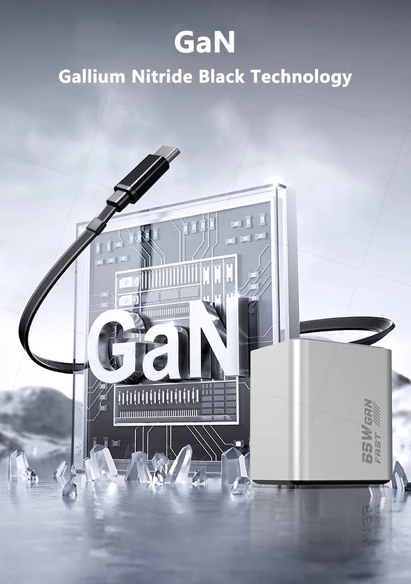65W Digital-Display-Ladegerät, Multi-Port-Ladeadapter, US- und UK-Stecker, einziehbares Kabel, GaN-Schnellladegerät für Apple-Geräte – Detail 7