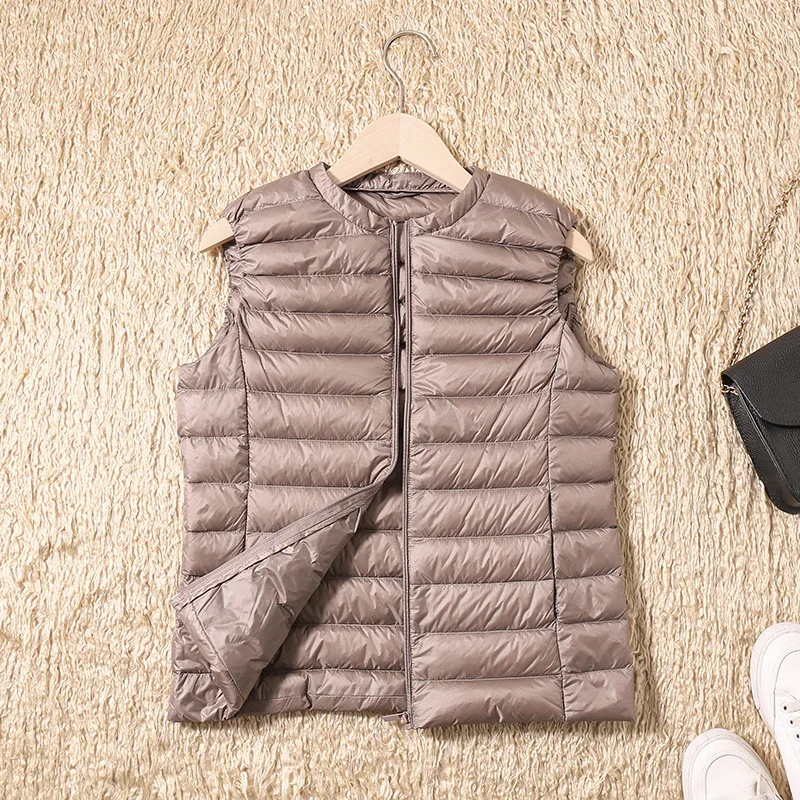 가을 겨울 초경량 화이트 덕다운 베스트 코트 여성 민소매 다운 조끼 재킷 여성용 짧은 따뜻한 푸퍼 탱크탑