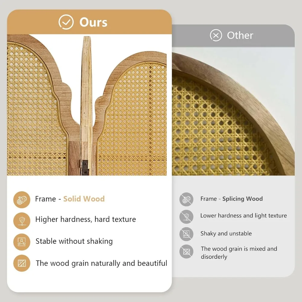 مقسم غرفة الروطان بطول 6 أقدام مع إطار من الخشب الصلب: شاشة خصوصية محمولة قابلة للطي للتقسيم المثالي #3