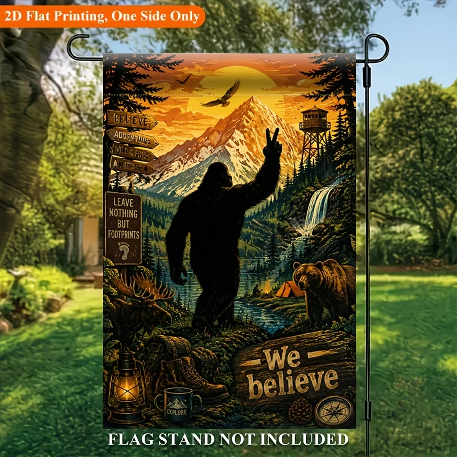 2D Flat - 2D Flat - 2D 1pc 2D Printed Garden Flag 12 X 18In Outdoor Adventure. I Believe The Footprint Peach Skin Double-Sided Welcome Flag Is Very Suitable for Outdoor Decoration of Gardens, Lawns, Courtyards, Homes, Outdoors, And Beaches