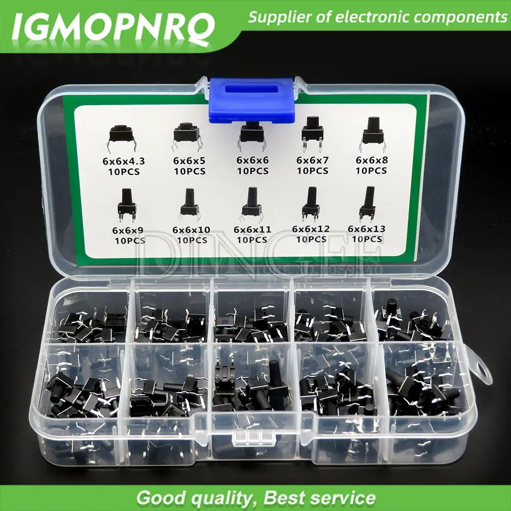 

100Pcs (10 Kinds x 10pcs) 6x6mm Micro Push Tact Switch Kit 6x6 Mini Tactile Toggle Touch Button Pcb Momentary 4pin Pushbutton