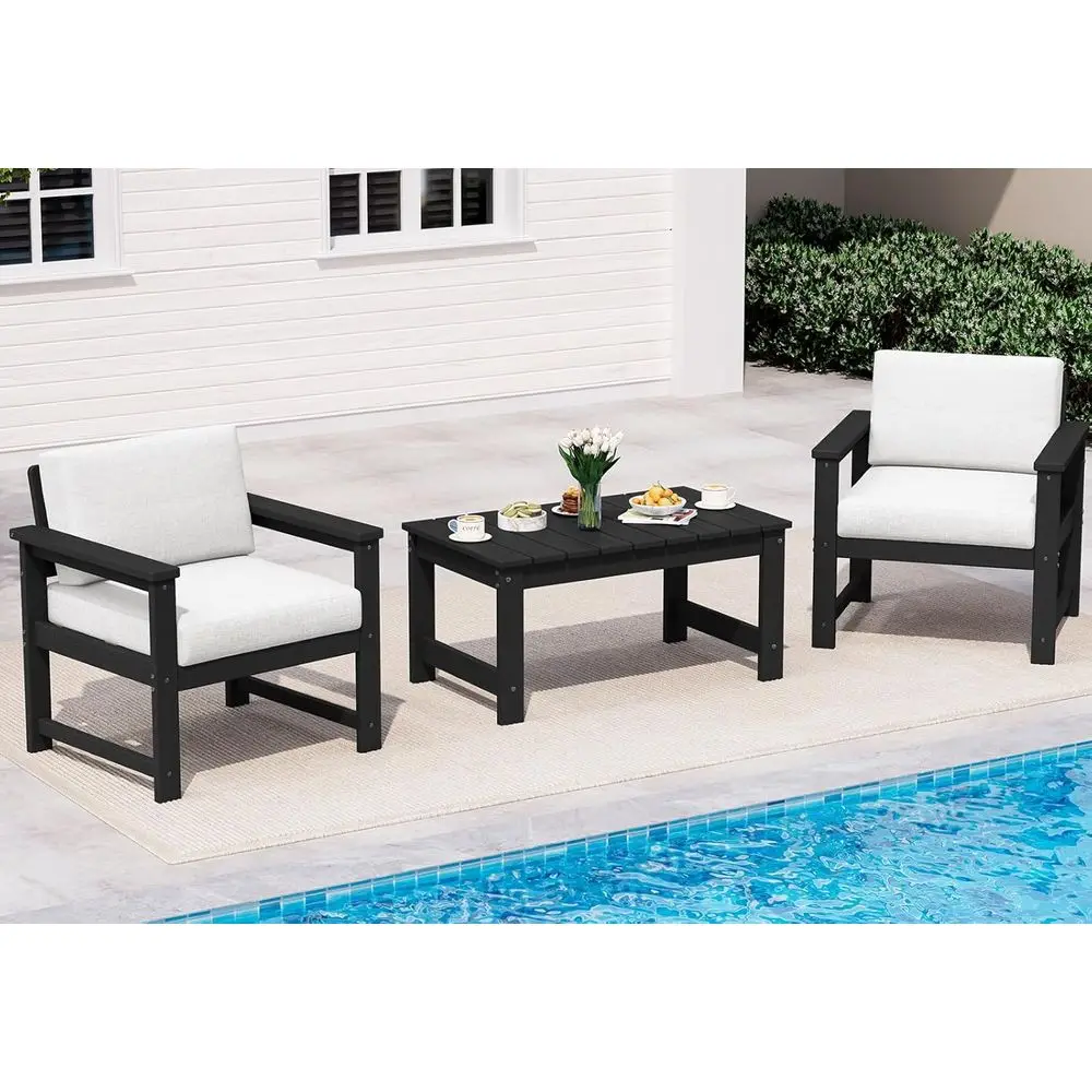 

3 Pieces HDPE Outdoor Soa Bistro Set with Cushions, Outdoor urniture Soa Sets with Coee Table and Cushions, All Weather Contion