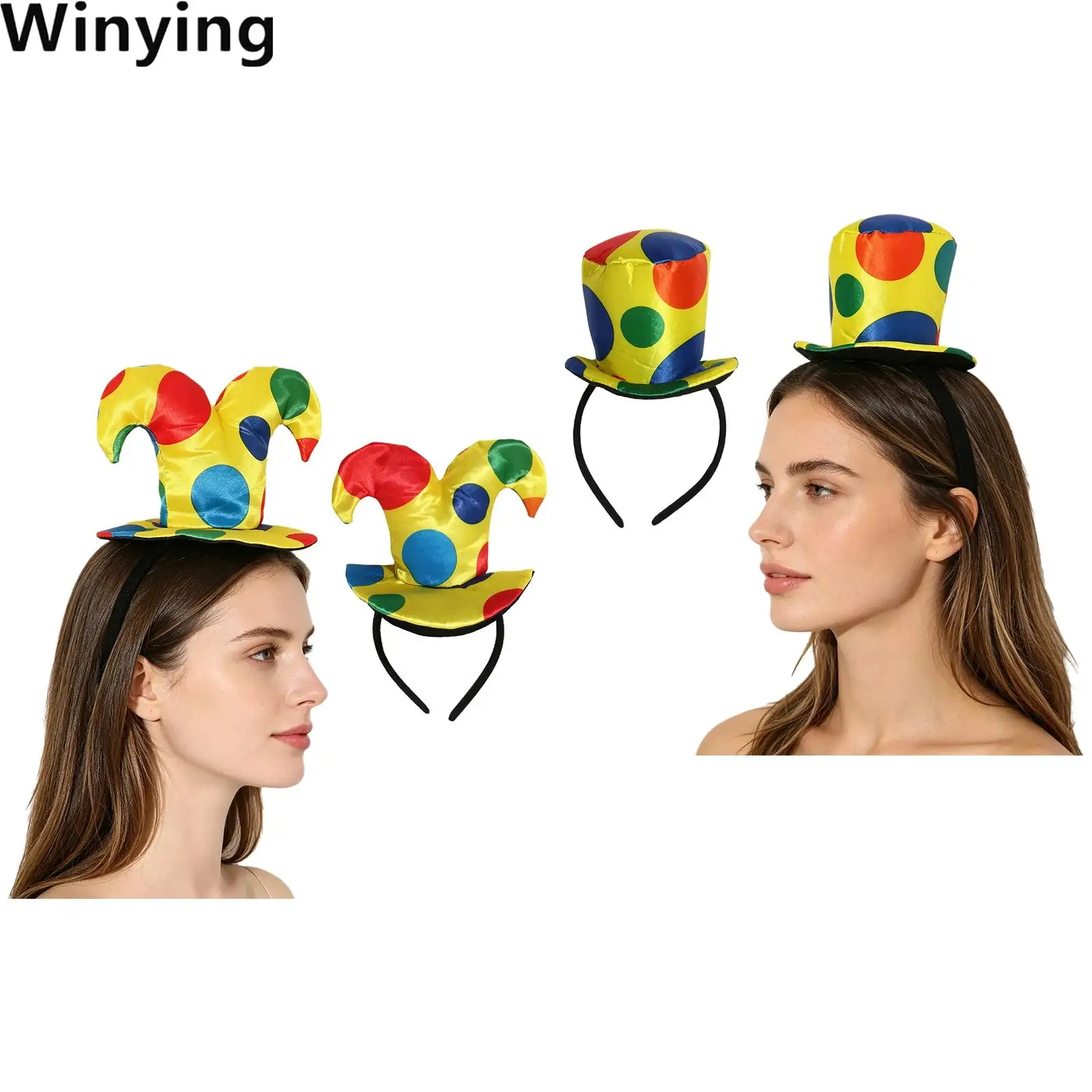 Men Women Funny Clown Hair Hoop Polka Dot Hat Headband Costume Accesory for Halloween Jester Themed Party Cosplay