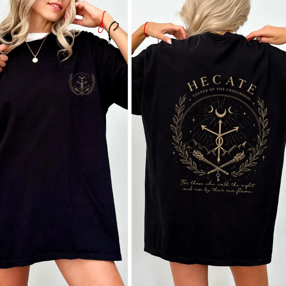 Hecate Shirt Gothic Minimal Witch Symbol Triple Moon Pagan Occult Tee Women's T-shirts for Summer