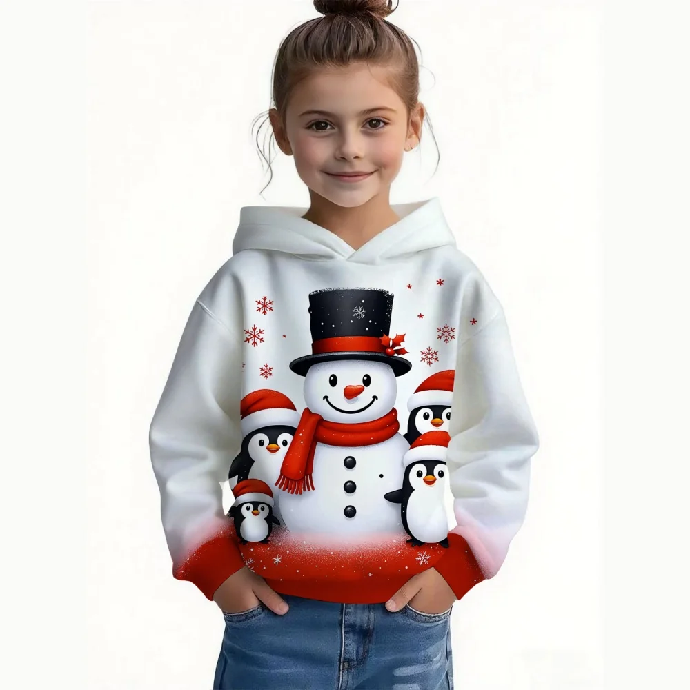 Children Sweatshirt Christmas Cute Snowman Print Pullover Long Sleeve Hoodies Fashion Holiday Party Streetwear Children Hoodie