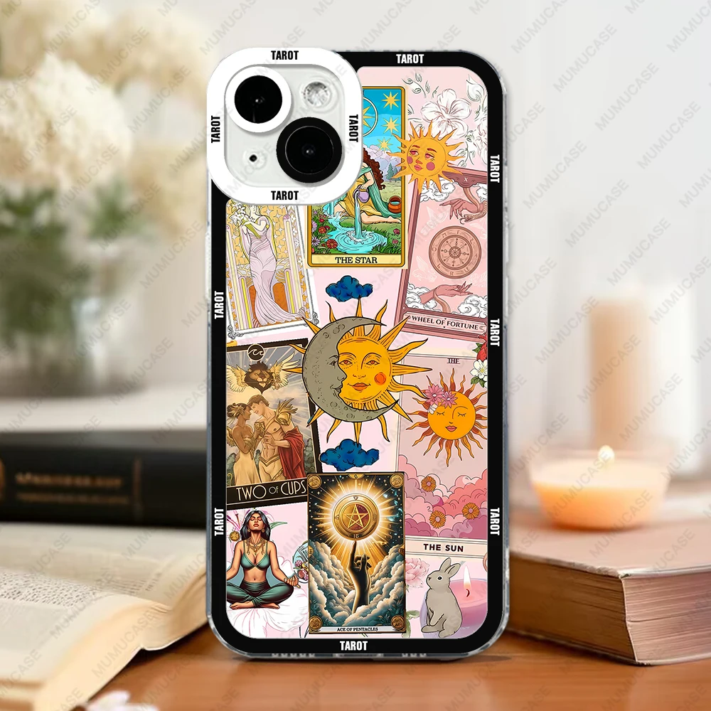 Funda de teléfono artística con Collage de tarjetas de Tarot de bruja para iPhone 16 Pro Max 15 Plus 14 13 12 Mini 11 XS X XR, funda suave