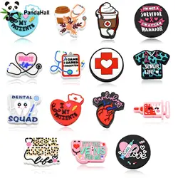 Pandahall 15Pcs Mixed Styles Medical Theme Silicone Beads Hospital Heart Stethoscope Focal Beads for Keychain Pen Making